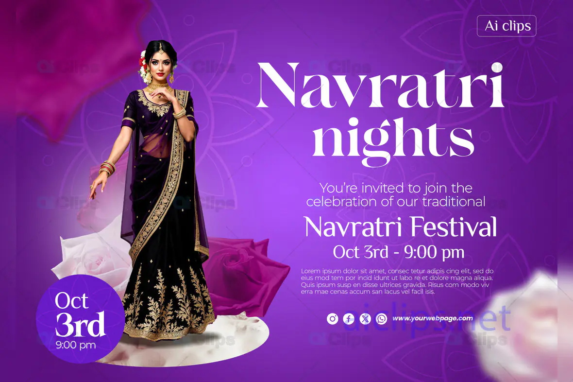 Navratri Nights Celebration Invitation PSD Template