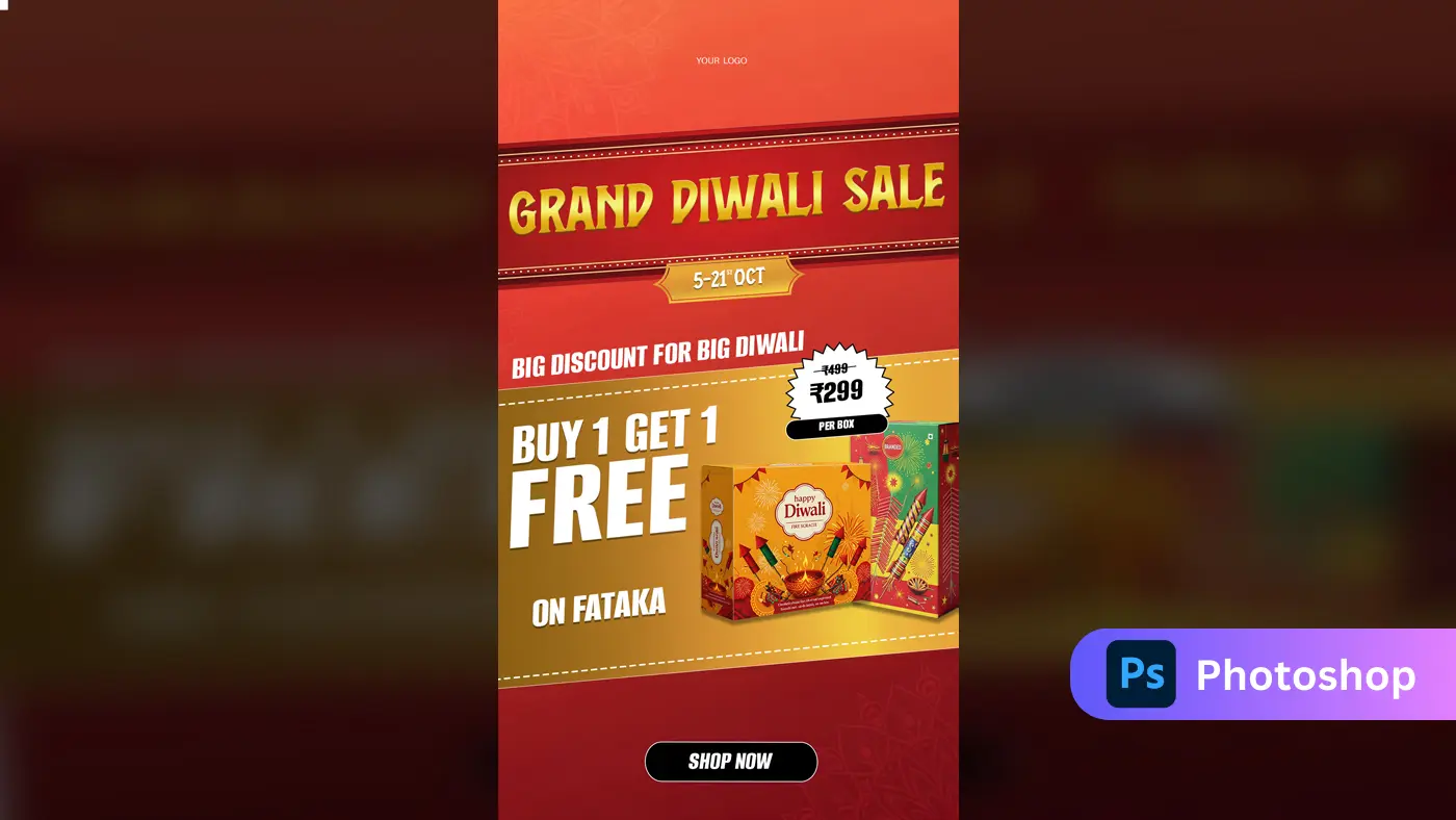 Vibrant Diwali Firecracker Sale Banner Template