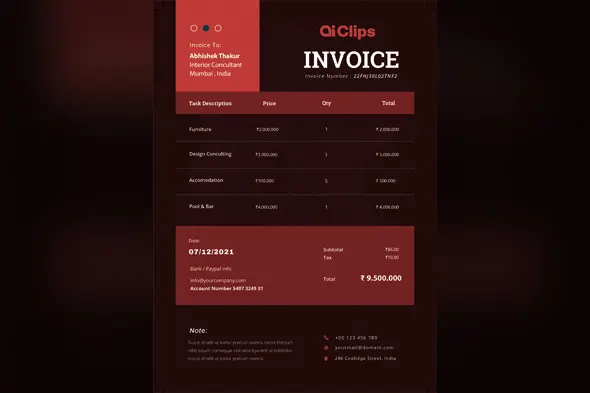 Dark Theme Invoice PSD Template – Professional Billing & Payment Design
