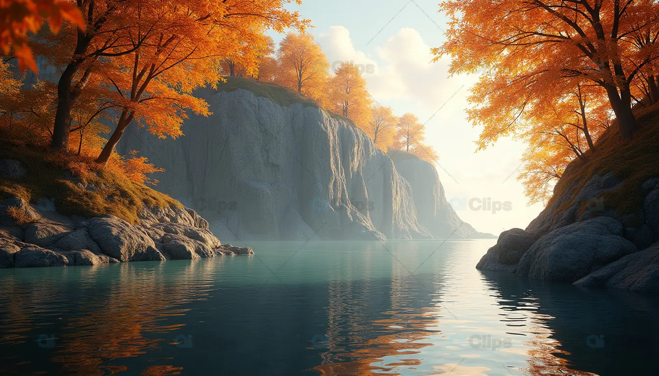 Autumn Cliffs Overlooking Tranquil Lake