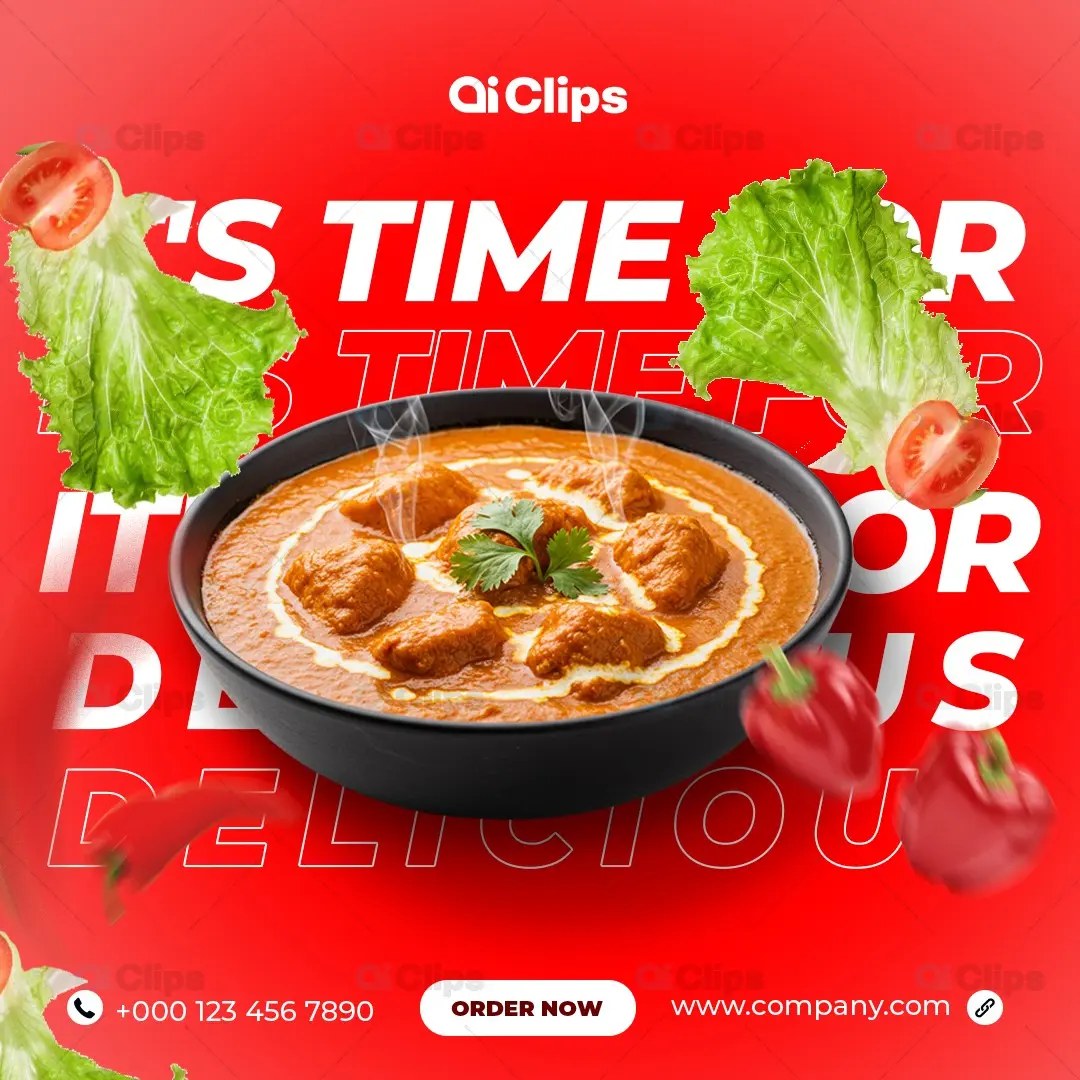 Butter Chicken Social Media Food Template with Red Background