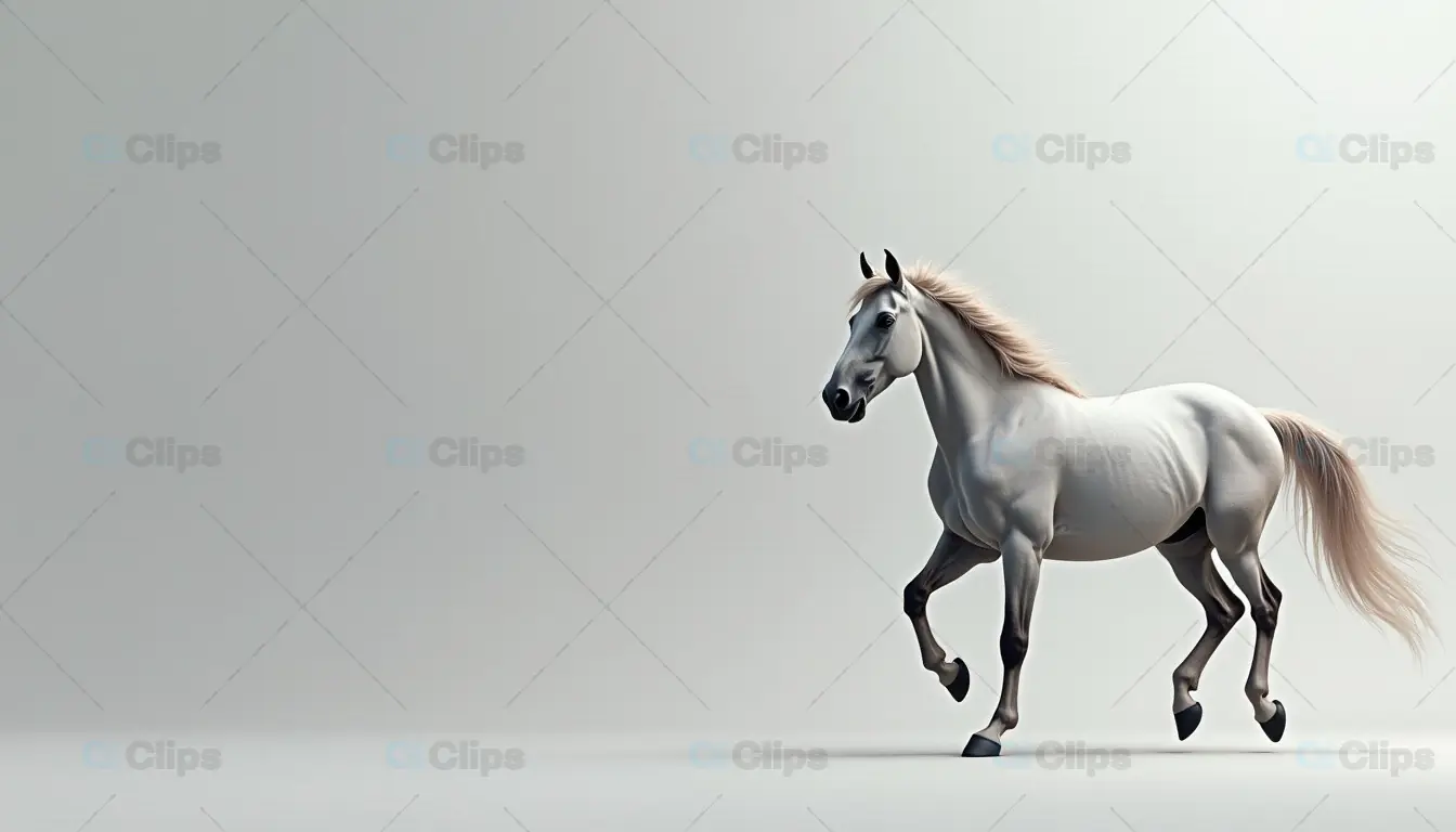 Elegant White Horse in Motion on Minimalist Grey Background