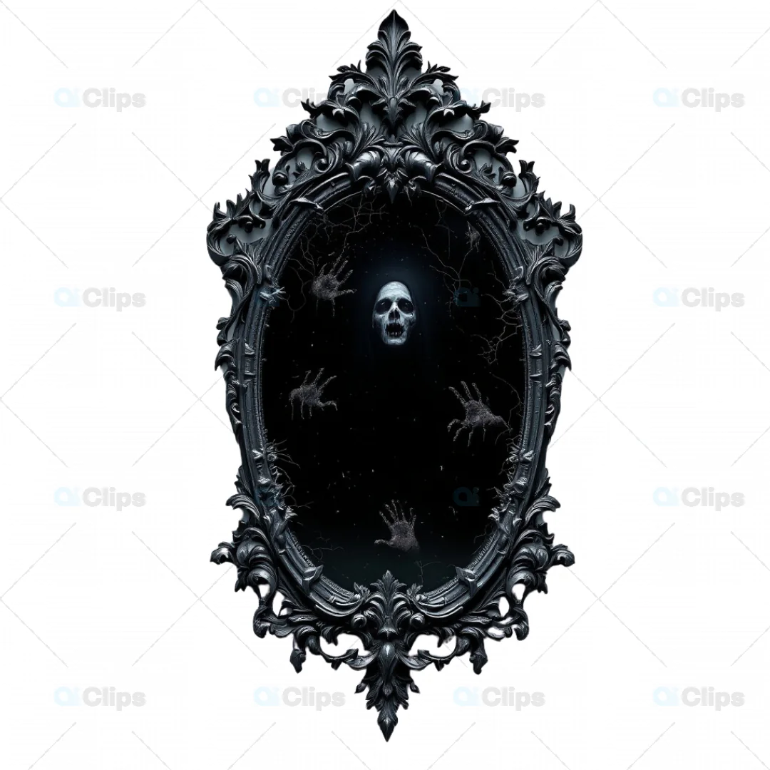 Haunted Gothic Mirror with Ghostly Skull and Hands - 3D Model