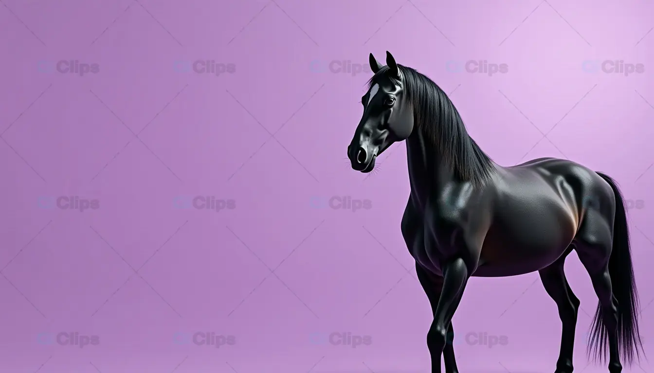 Elegant Black Horse Against Lavender Background