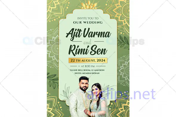 Classic Green Wedding Invitation PSD Template