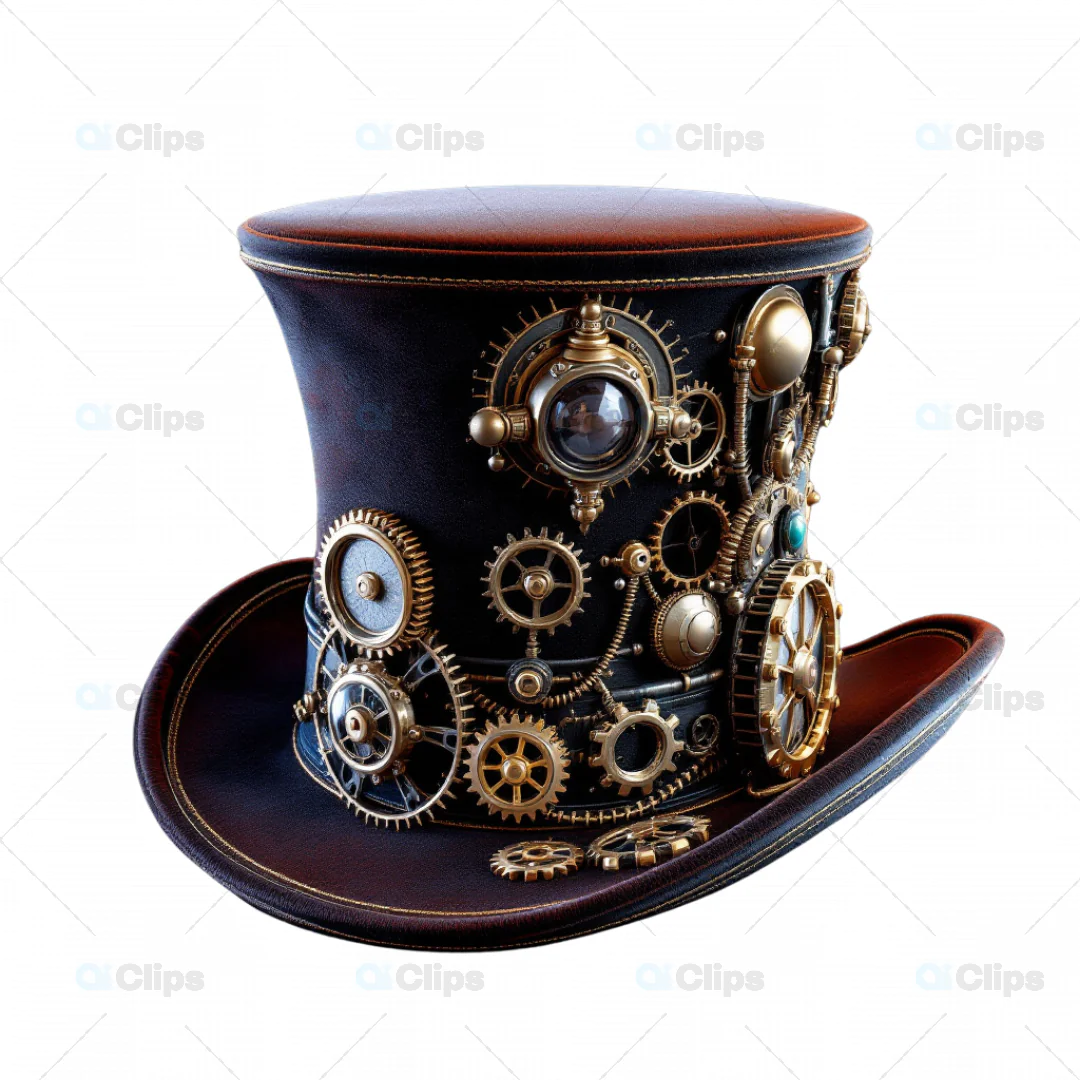 Steampunk Top Hat 3D Model with Gears and Gadgets