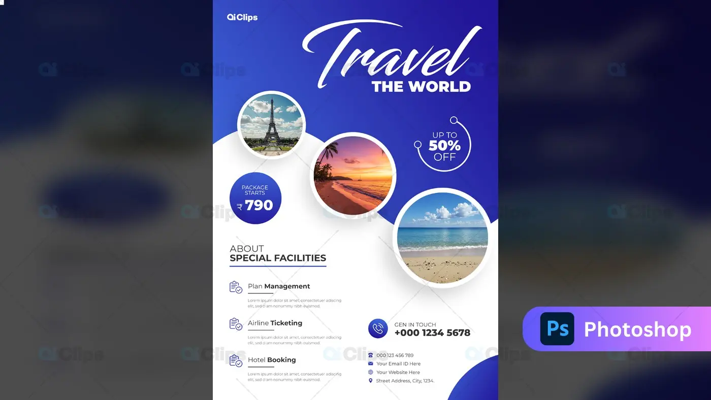Modern Travel Agency Promotional Template with Circular Imagery