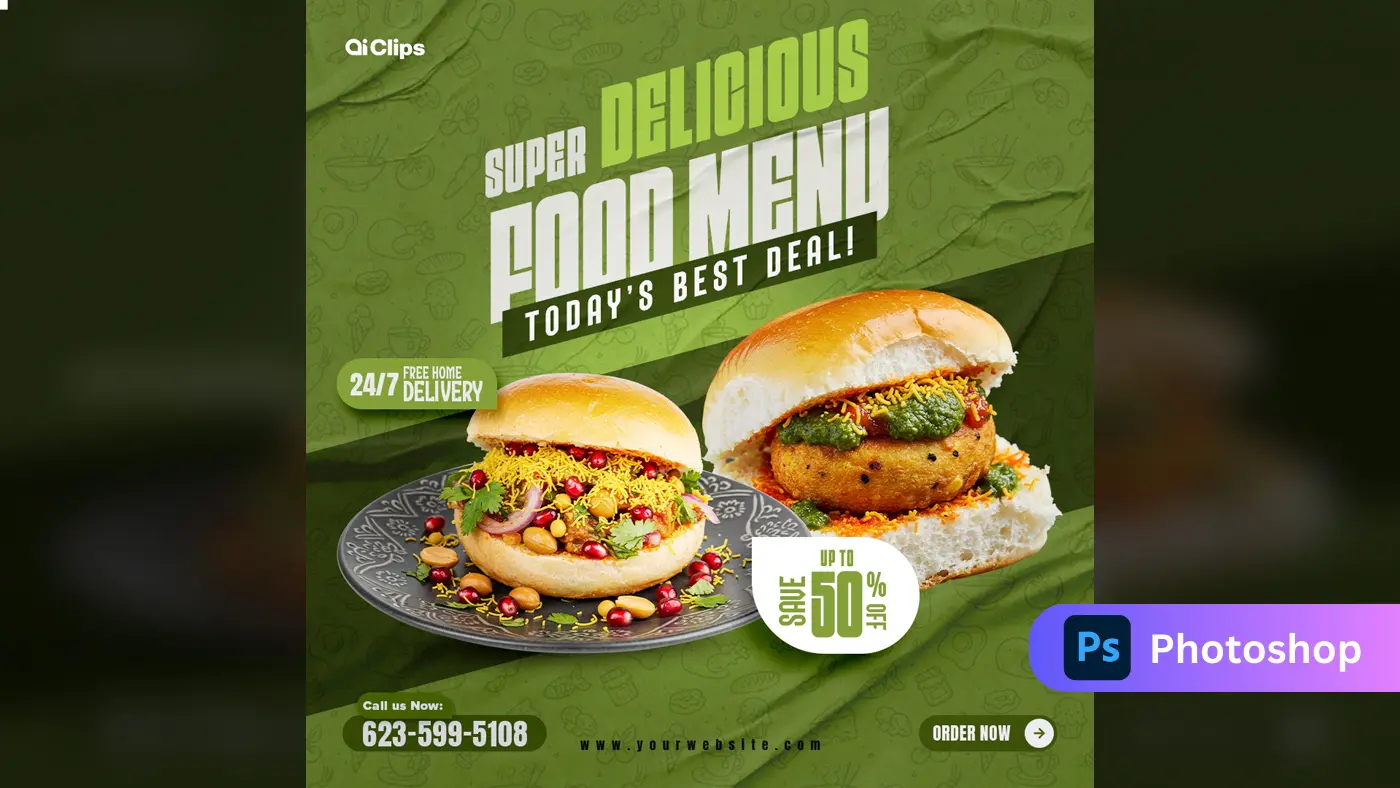 Delicious Food Menu Photoshop Template for Promotions