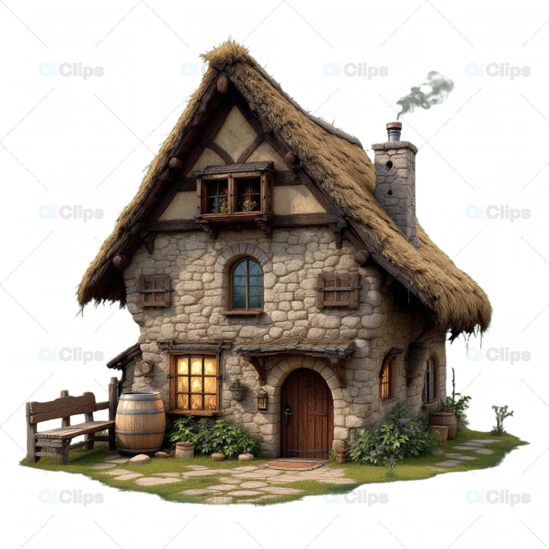 Cozy Medieval Stone Cottage with Thatched Roof - 3D Model