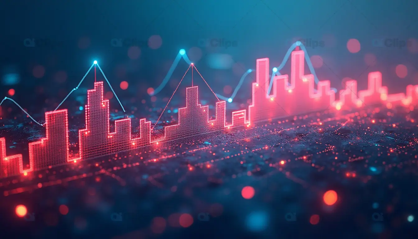 Digital Cityscape with Rising Data Graph – Financial and Market Analytics Visualization
