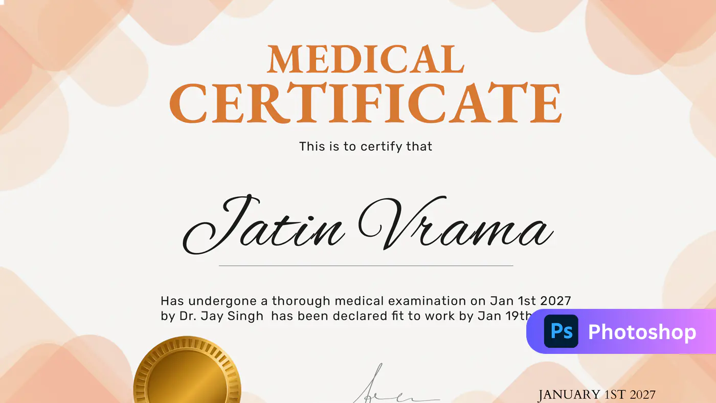 Elegant Peach Medical Certificate Template