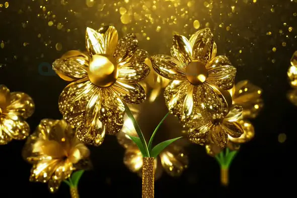 Golden Flowers with Sparkles - Luxurious Festive Animation