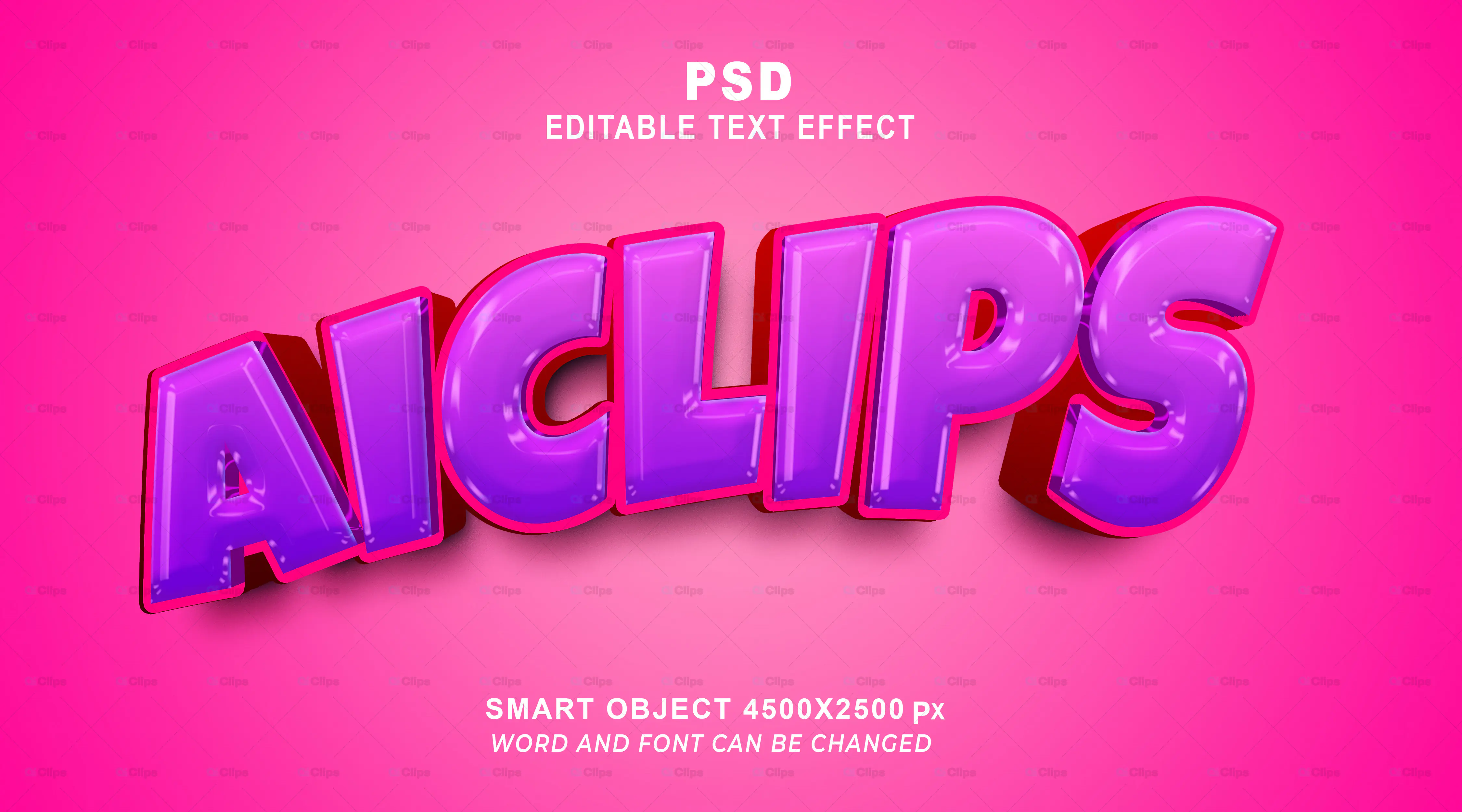 Pink Glossy 3D Text Effect PSD