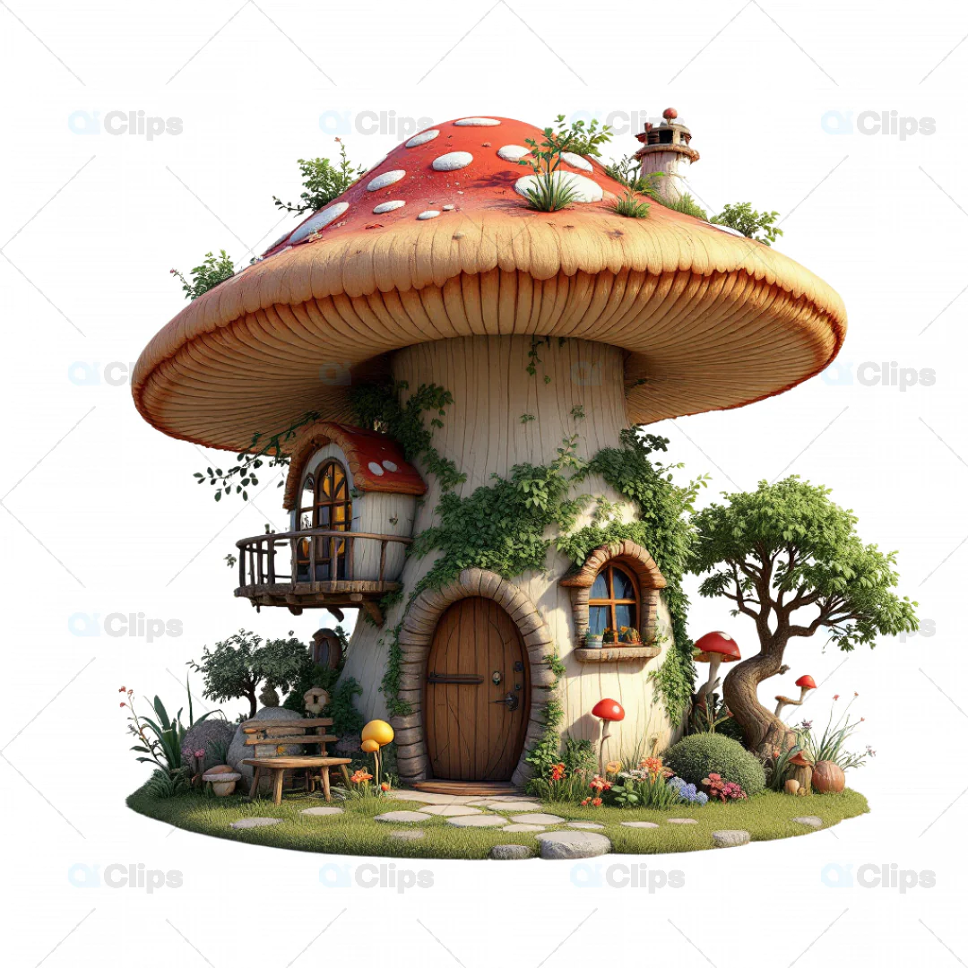 Enchanted Mushroom Cottage 3D Model - Fantasy Forest House