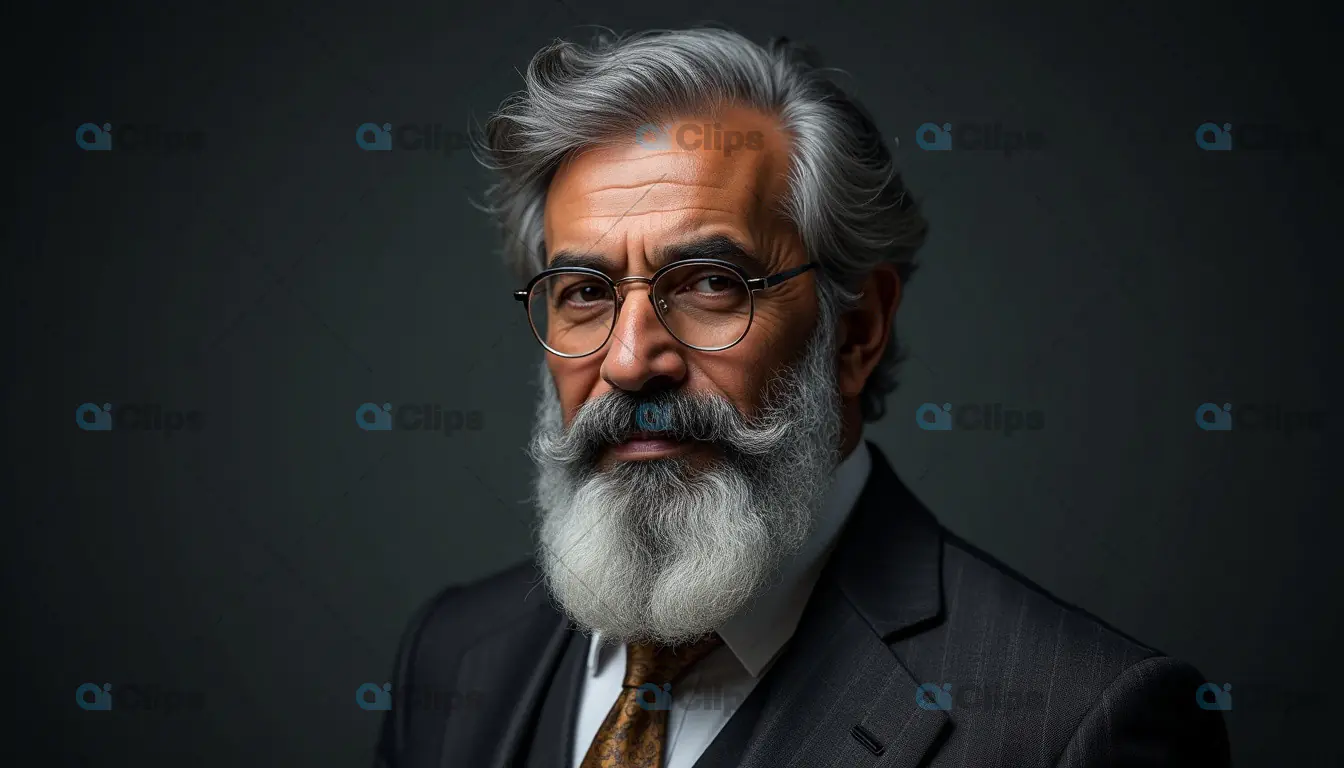Distinguished Bearded Man in Formal Suit with Glasses