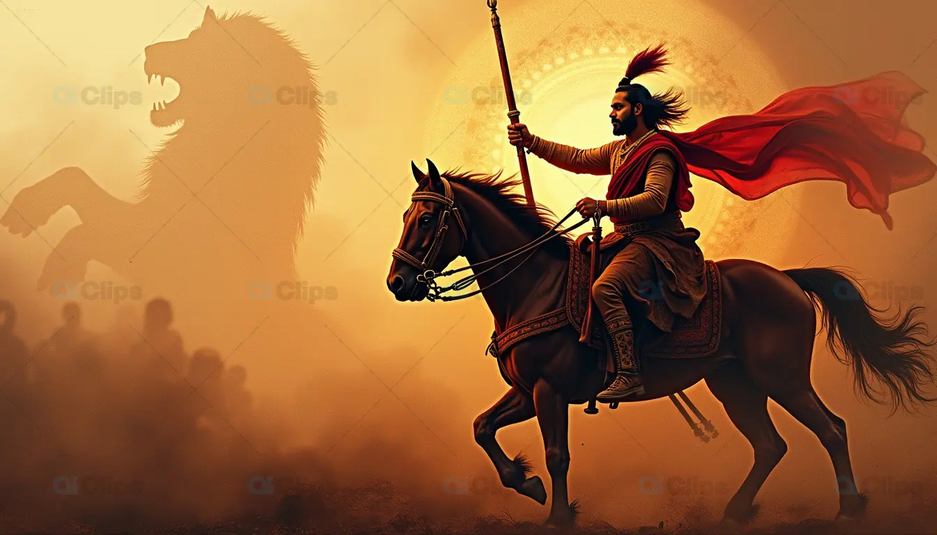 Warrior on Horseback with Lion Symbol – Epic Battle Charge