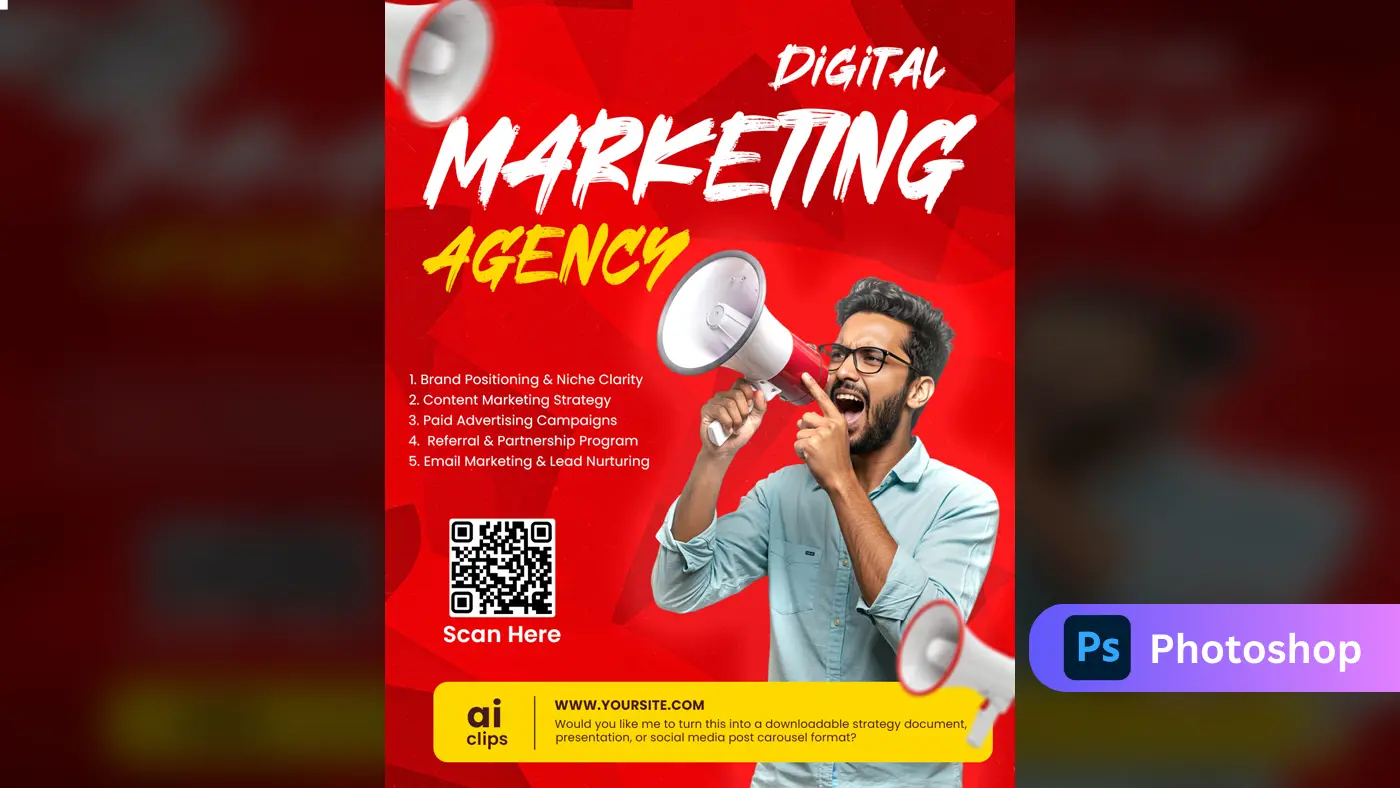 Red Promotional Banner Digital Marketing Agency Template