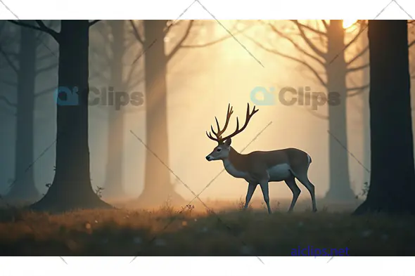 Deer in Misty Forest at Sunrise