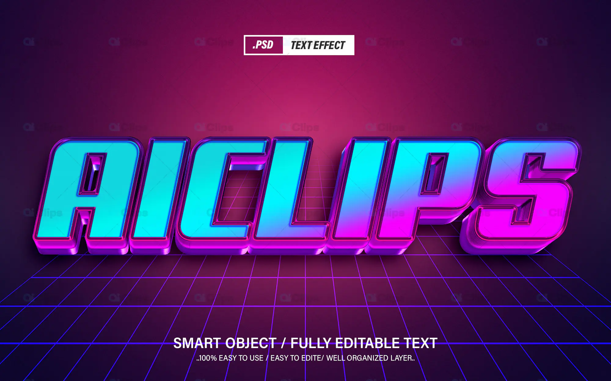 Neon Grid Text Effect PSD