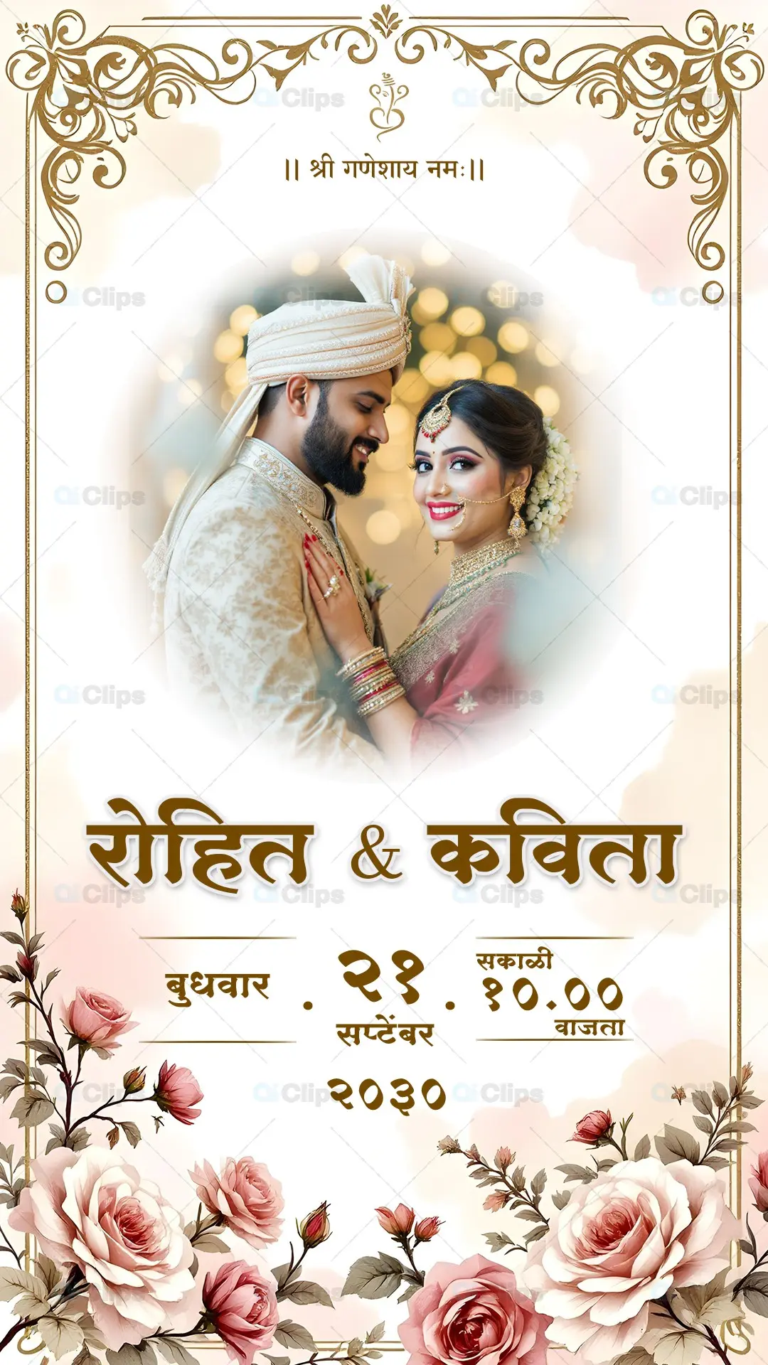 Luxury Marathi Wedding Invitation PSD Template