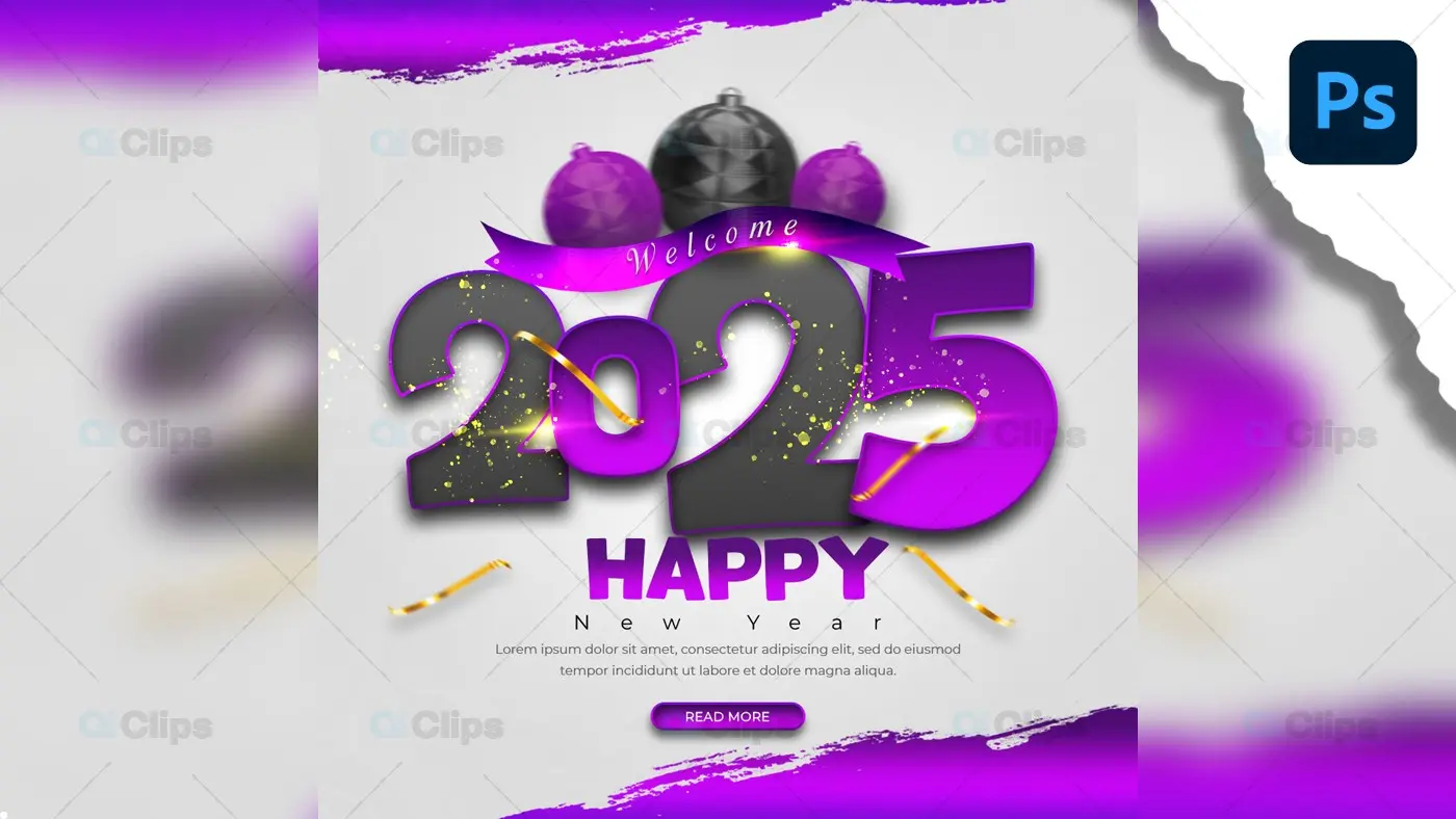 Happy New Year 2025 Celebration PSD Template