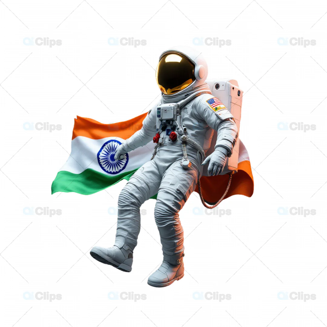 Indian Astronaut Floating with National Flag 3D Illustration