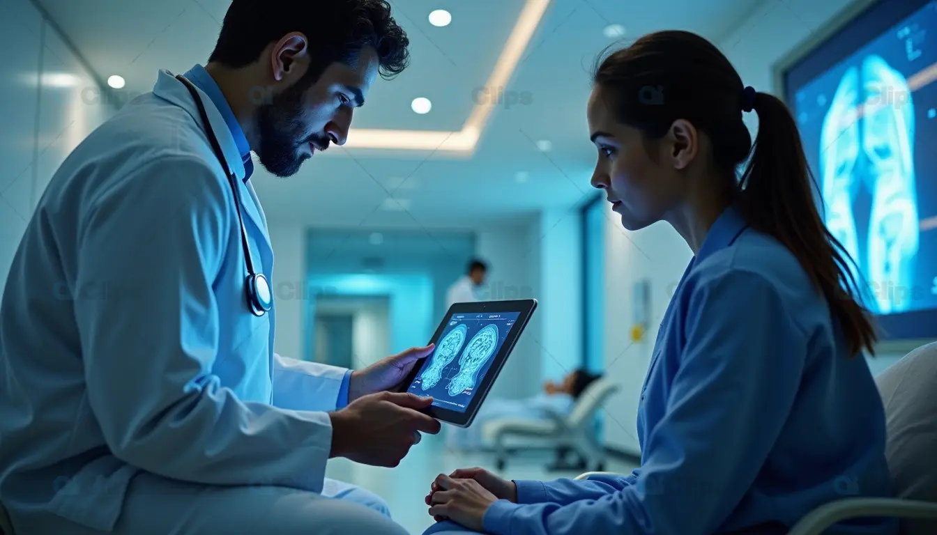 Doctor Discussing Brain Scans with a Patient in a High-Tech Medical Setting