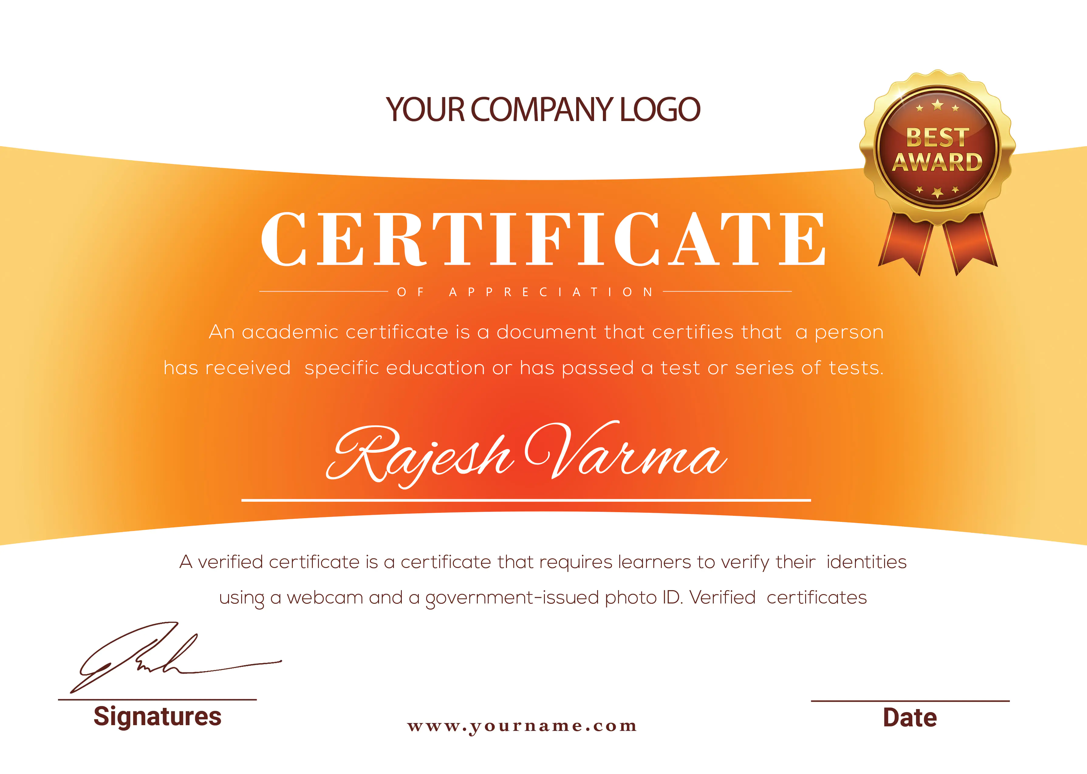 Vibrant Orange Certificate Template