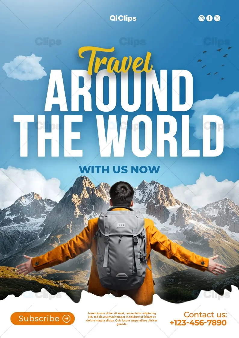 Mountain Adventure Travel Template with Backpacker