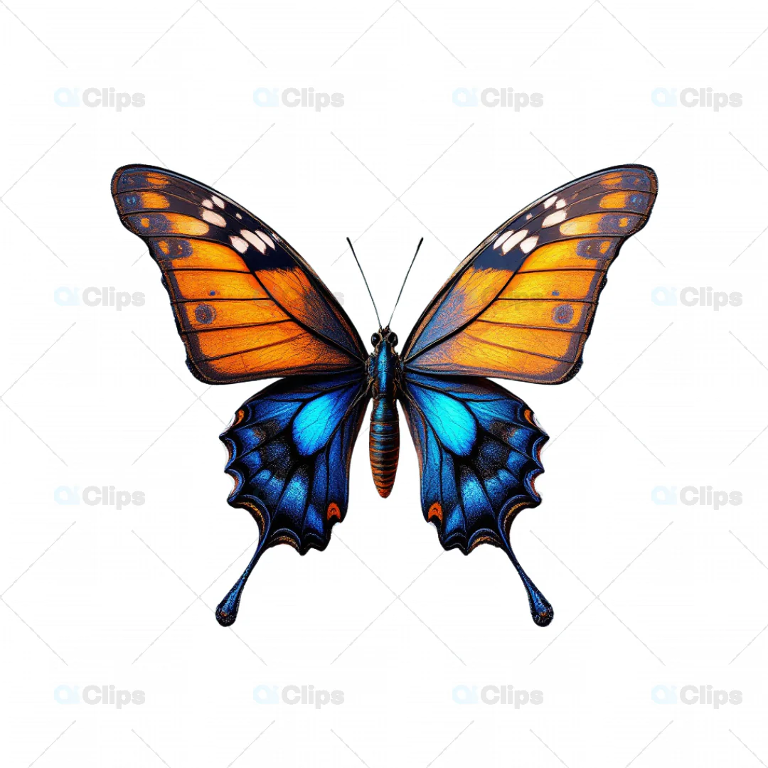Realistic Blue and Orange Butterfly 3D Model - Exotic Insect Design