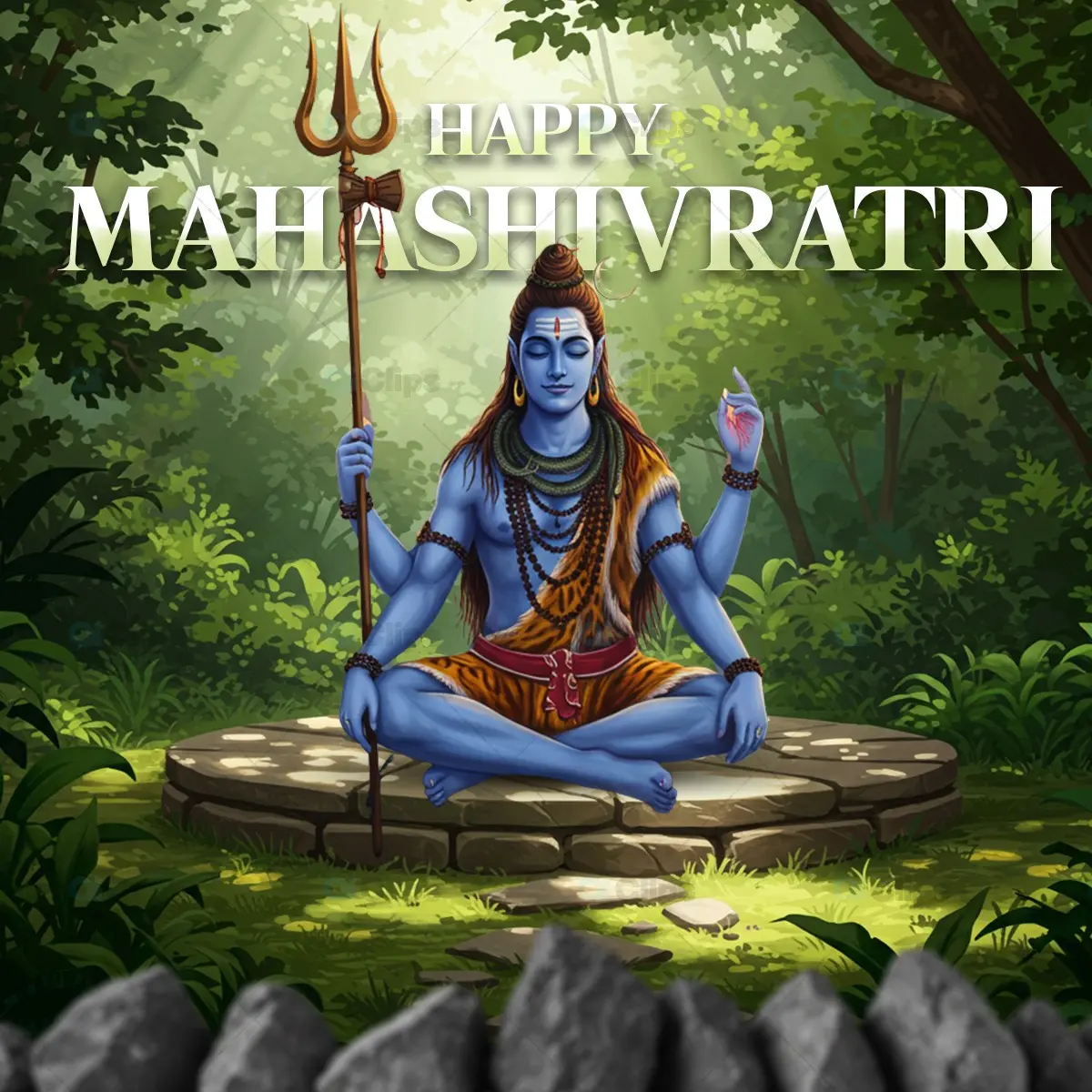 Lord Shiva Meditation Forest Scene - Maha Shivratri Template