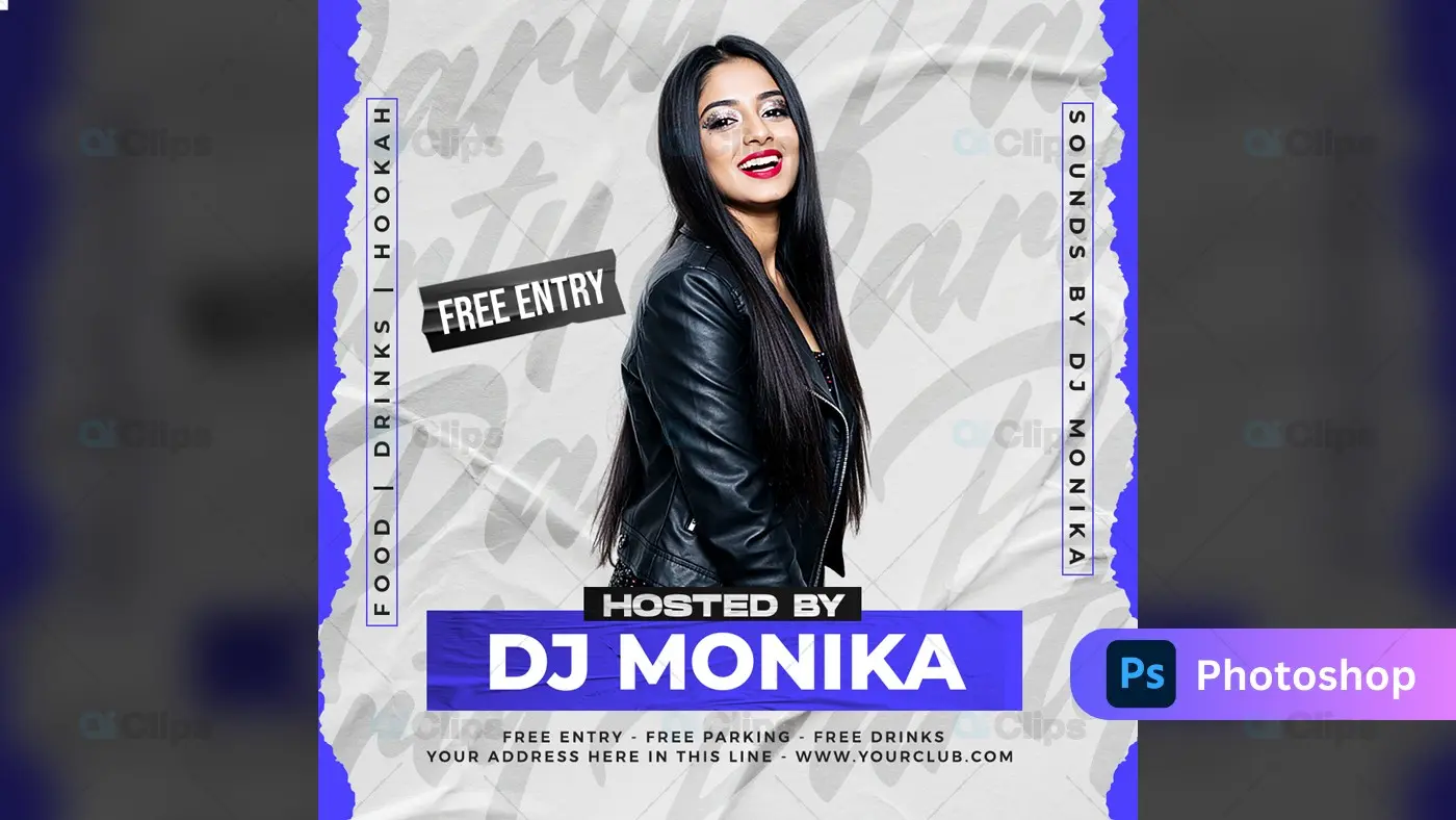 DJ Club Night Event Flyer Template with Blue Accent Design