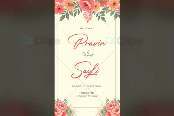 Elegant Floral Wedding Invitation Template with Coral Blooms