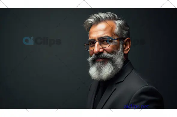 Stylish Bearded Man in Black Suit with Glasses