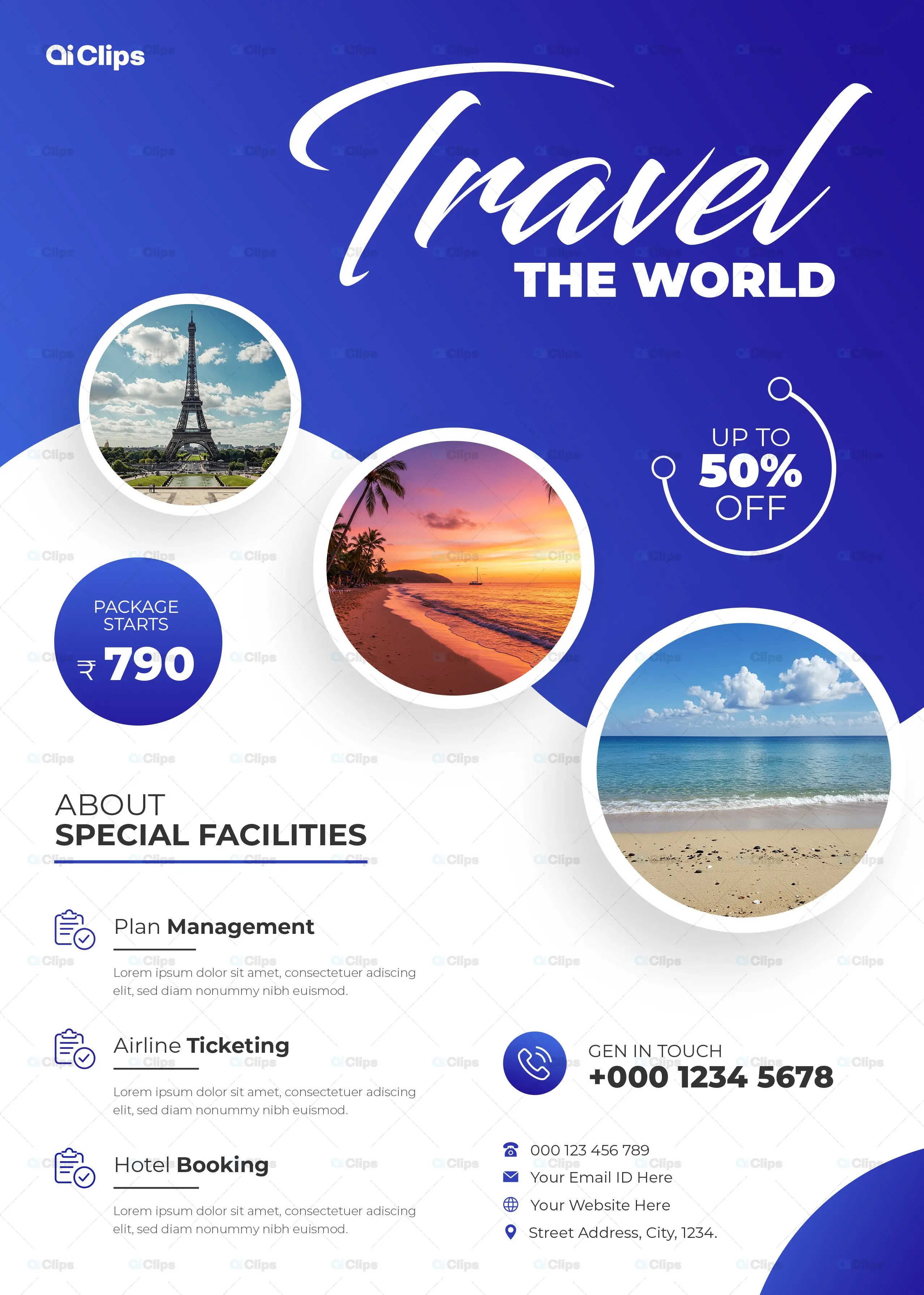 Modern Travel Agency Promotional Template with Circular Imagery
