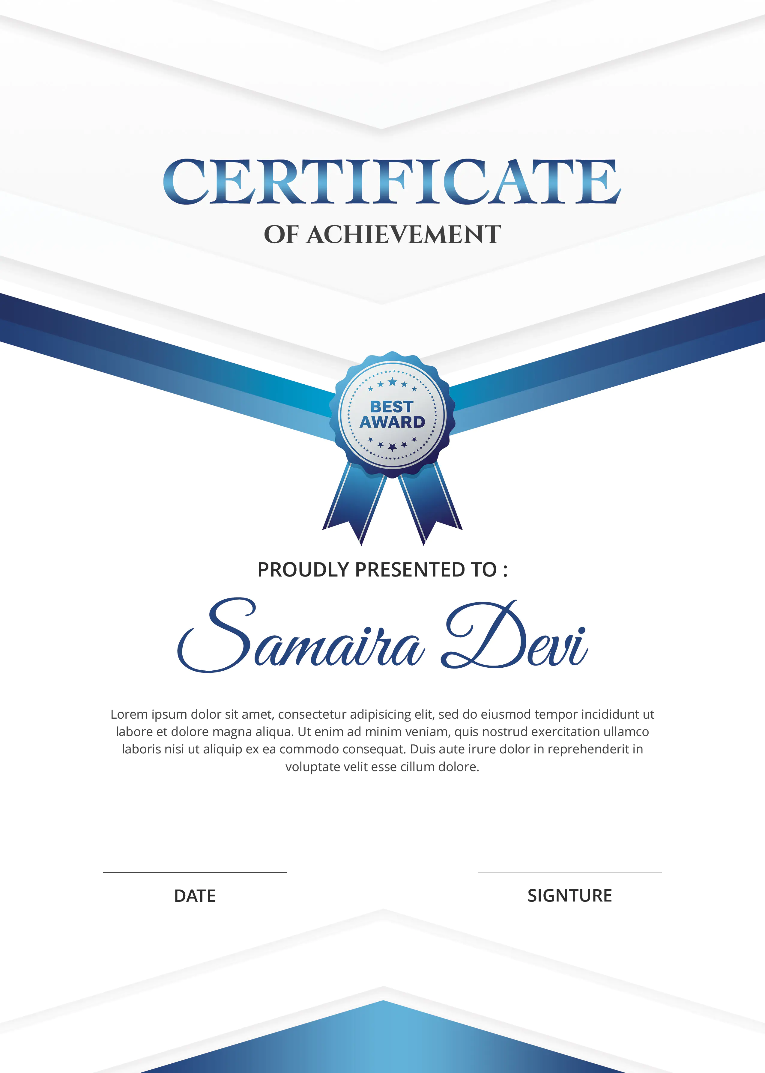 Blue Ribbon Achievement Certificate Template