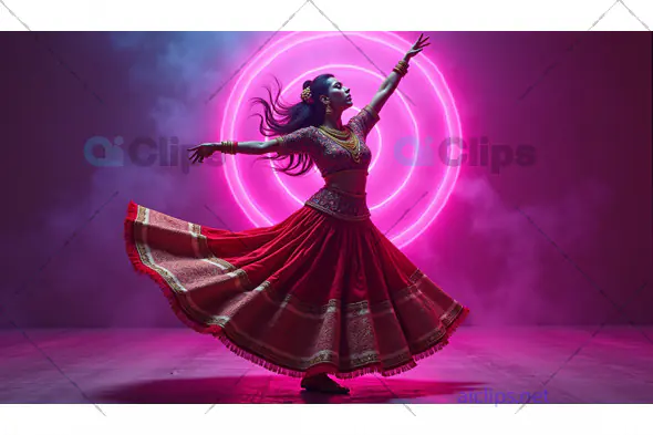 Traditional Indian Dance with Neon Pink Backdrop