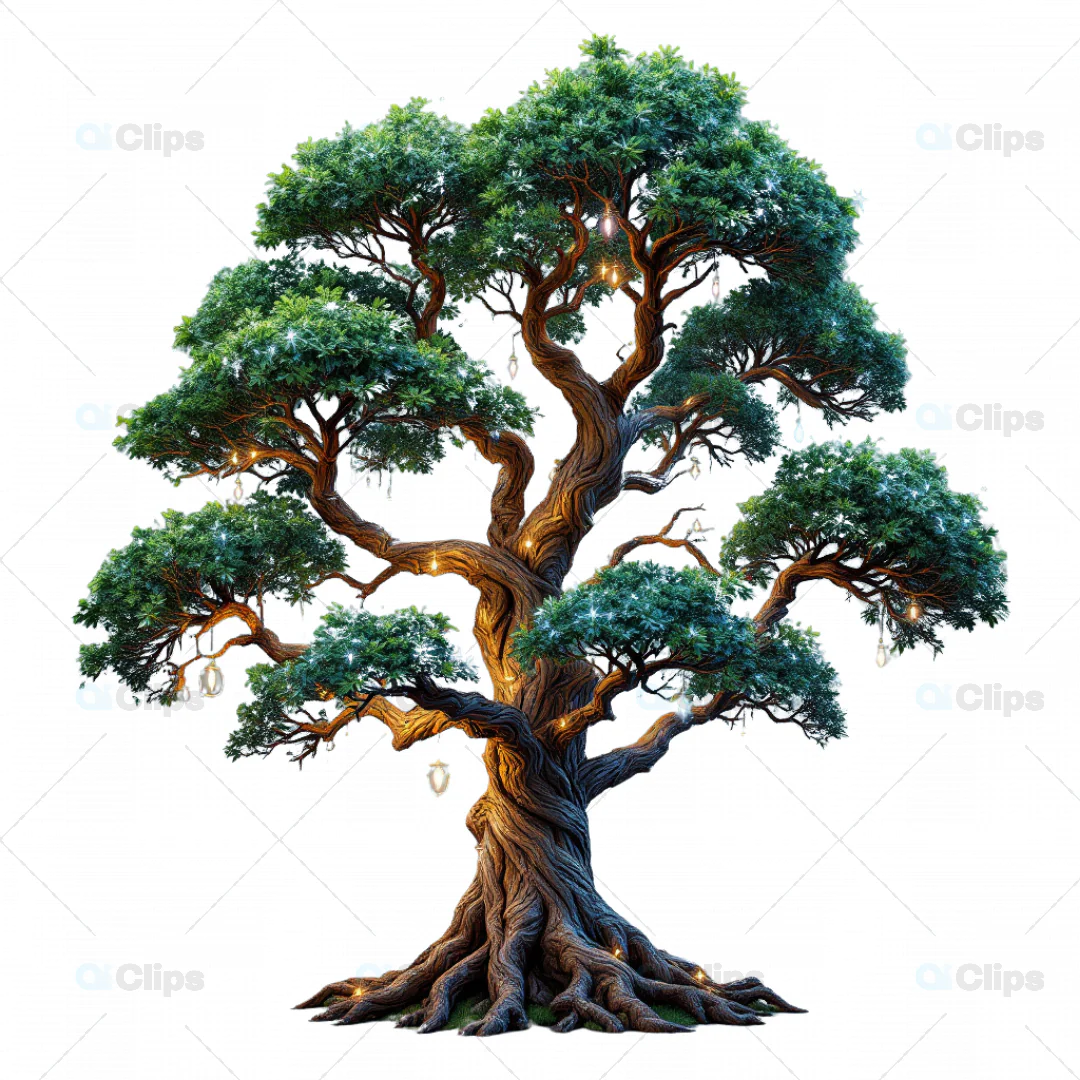 Enchanted 3D Fantasy Tree with Illuminated Foliage and Roots