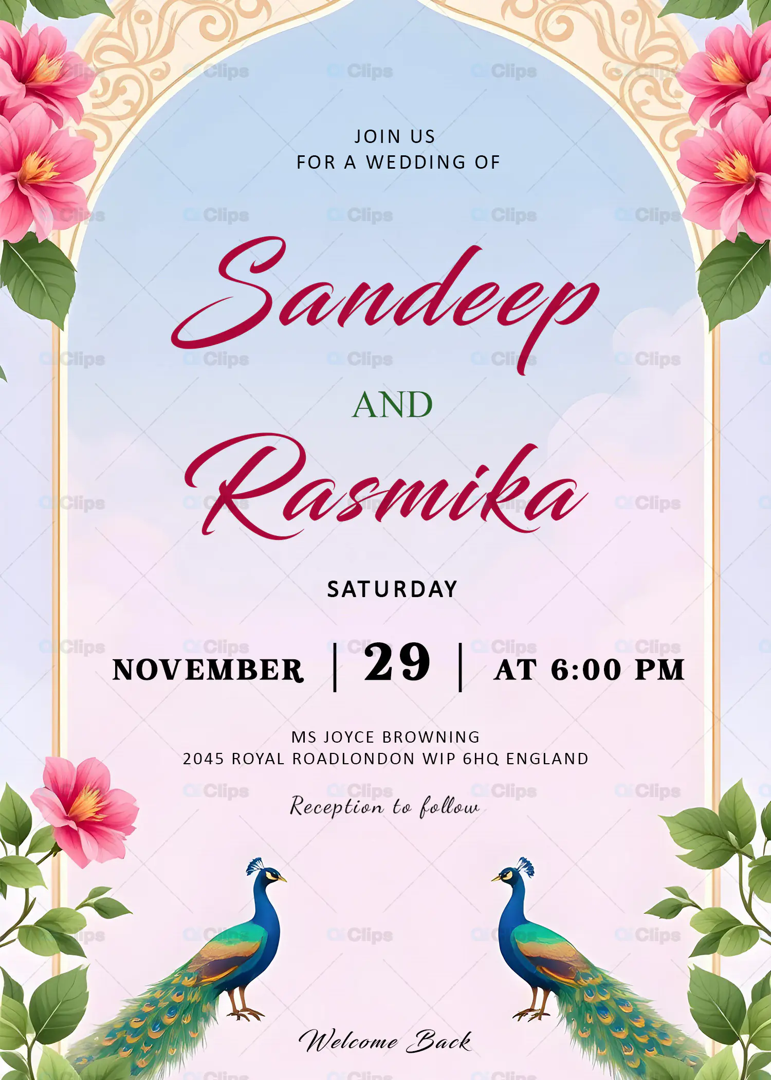 Peacock Themed Wedding Invitation PSD Template