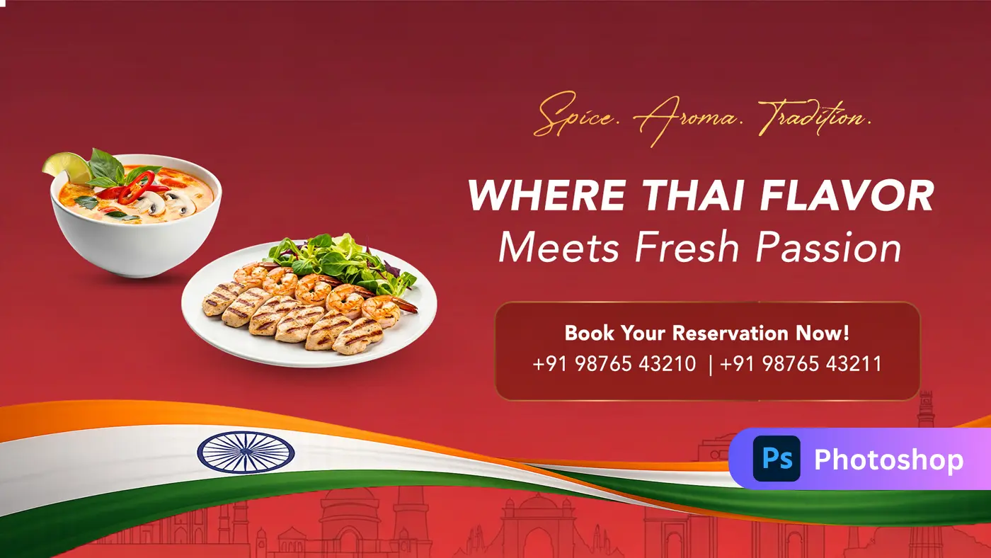 Patriotic Thai Cuisine Restaurant Ad Template