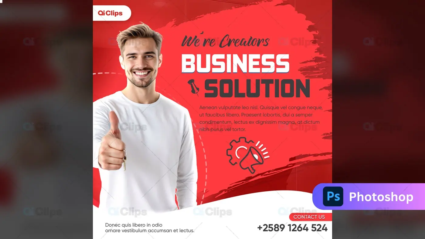 Business Solution Social Media Template with Red Dynamic Design