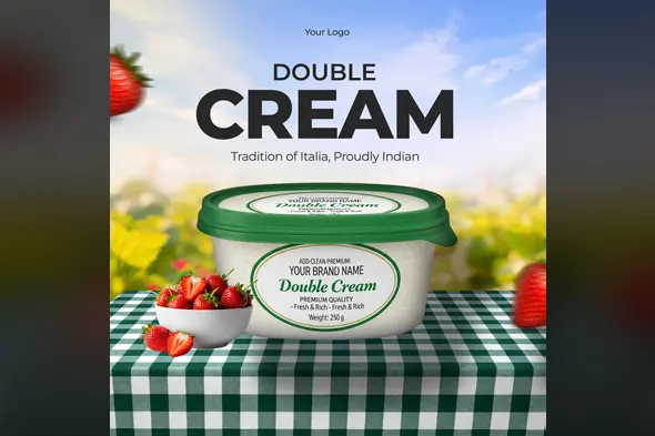Premium Cream & Strawberry Product Ad Template