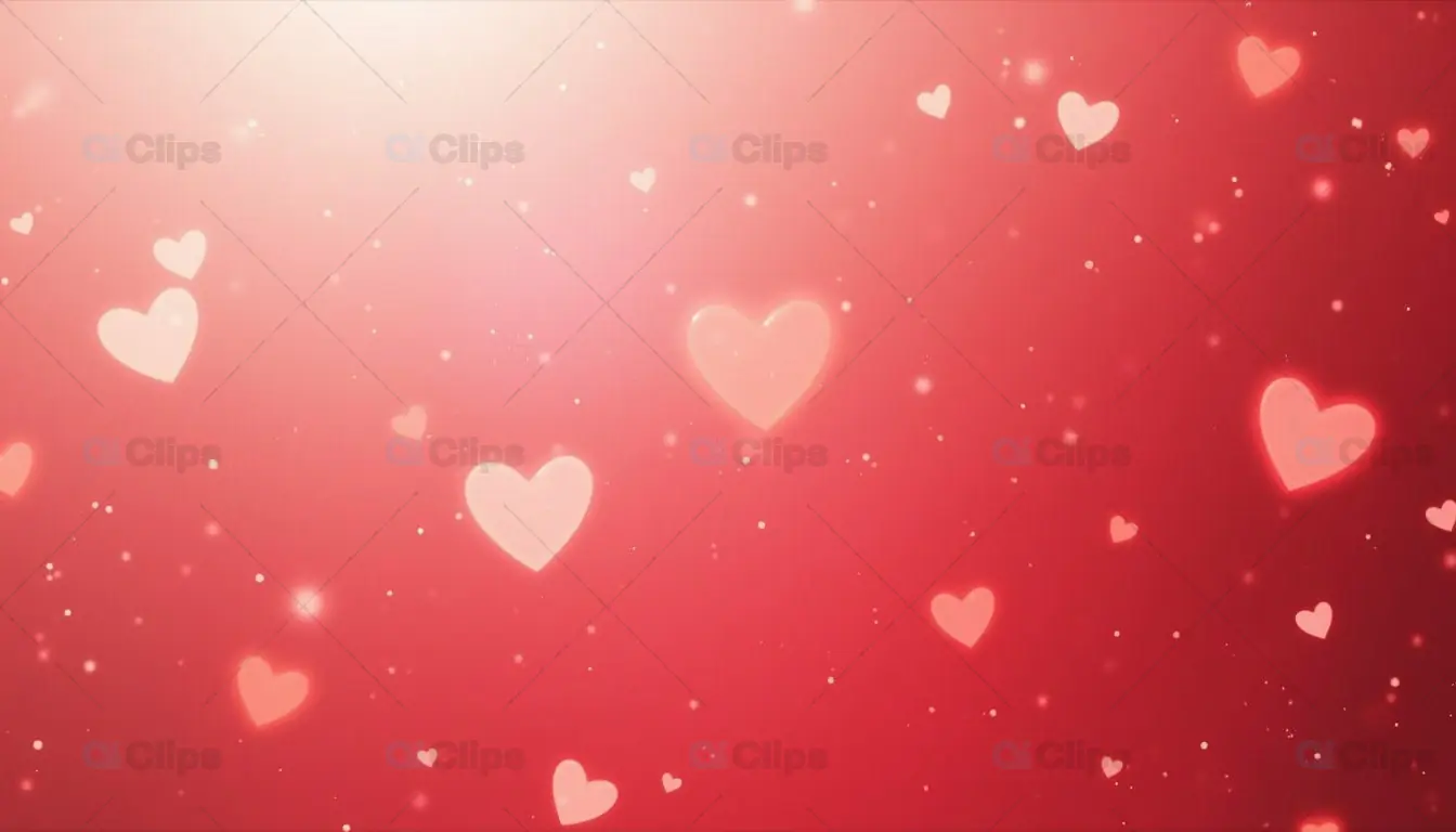 Glowing Hearts on Pink and Red Gradient Background