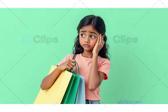 Pensive Young Girl Holding Shopping Bags