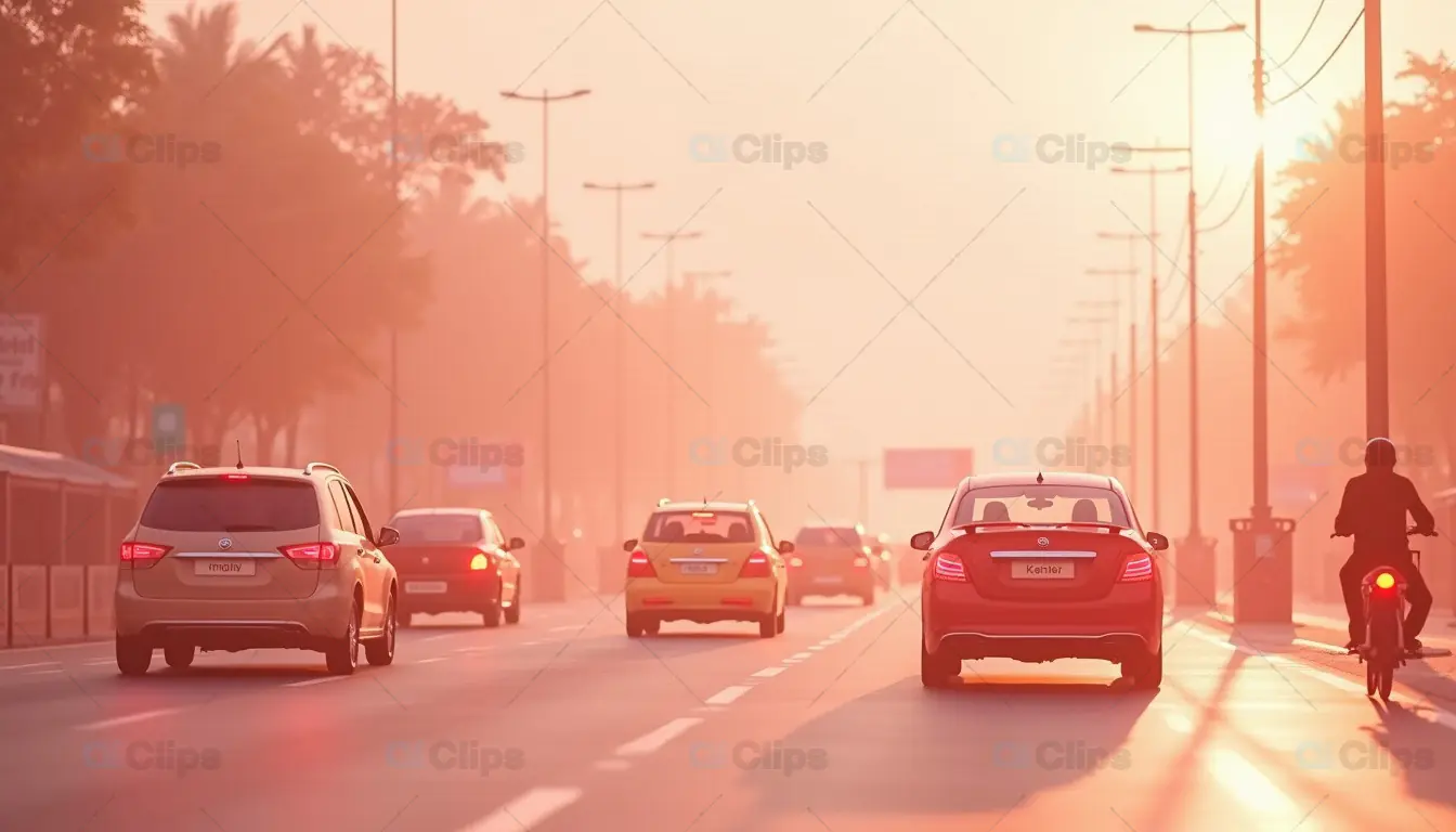 City Sunset Traffic with Golden Hues