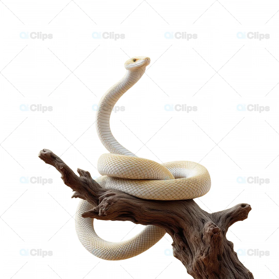 Elegant 3D White Snake Coiled on Tree Branch