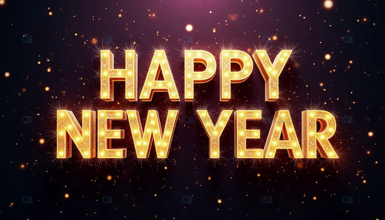Golden Happy New Year 2025 Text with Sparkling Effects