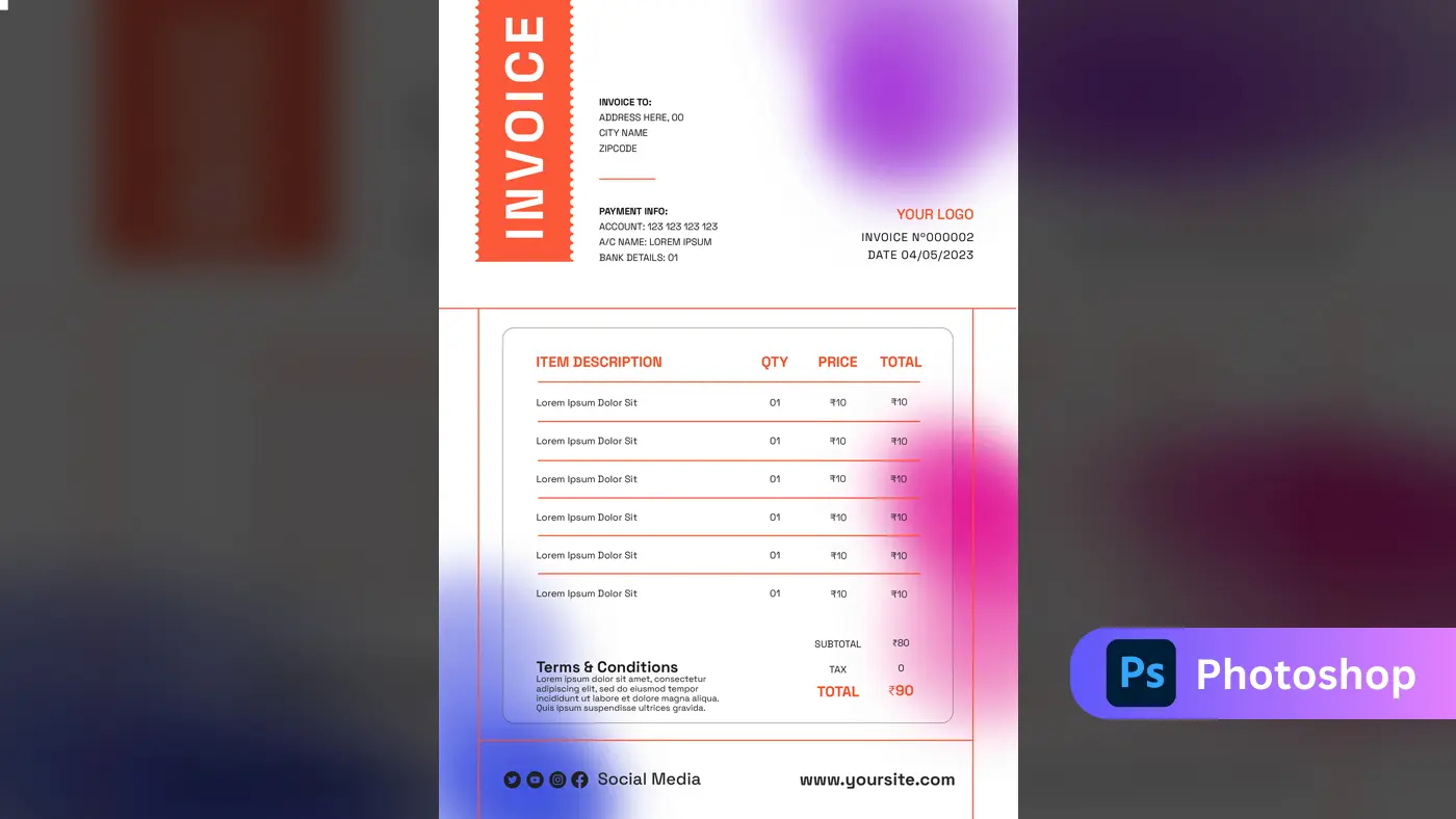 Vibrant Orange Gradient Invoice Template