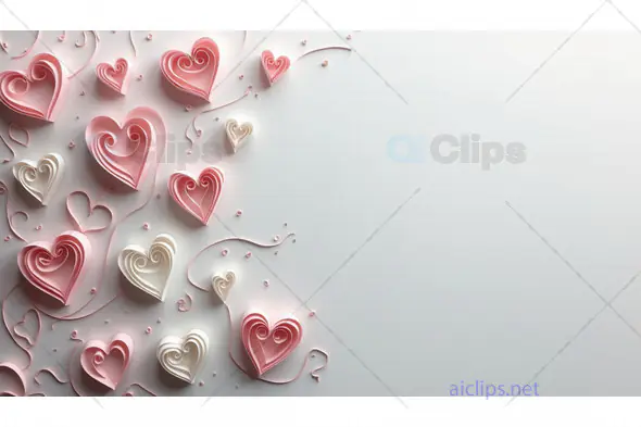 Quilling Hearts in Pink and White on Minimalist Background