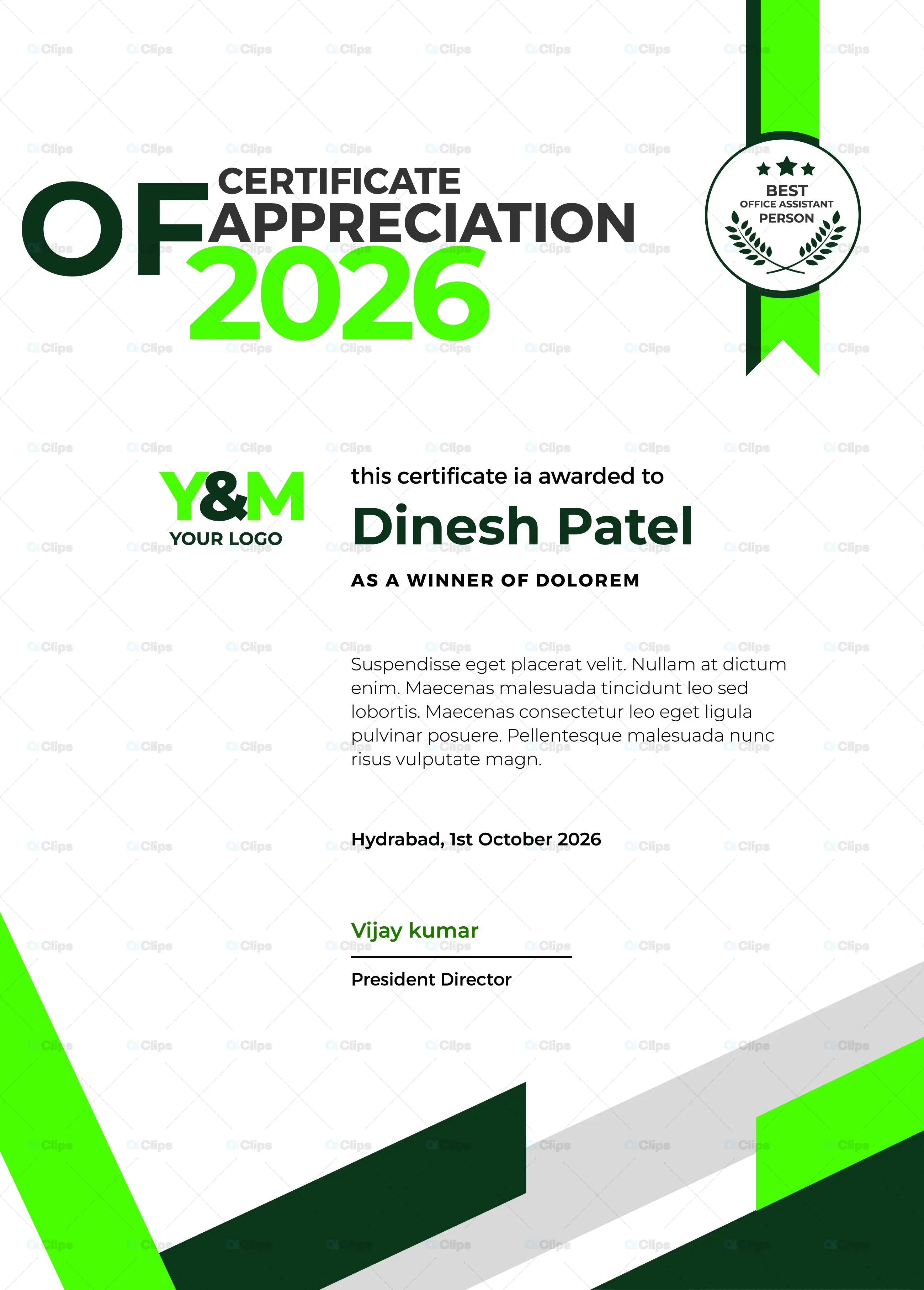 Modern Green Certificate of Appreciation Template Design